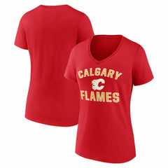Calgary Flames Logo Athletic Women's Arch Victory V-Neck T-Shirt - Red | US 2001552692