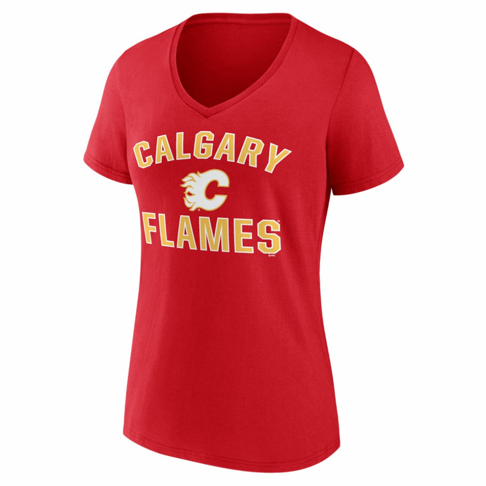 Calgary Flames Logo Athletic Women's Arch Victory V-Neck T-Shirt - Red | US 2001552692