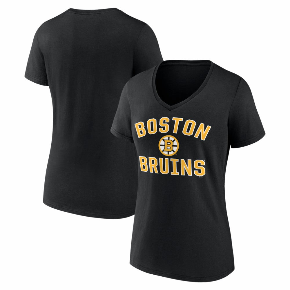 Boston Bruins Logo Athletic Women's Arch Victory V-Neck T-Shirt - Black | US 2001552694