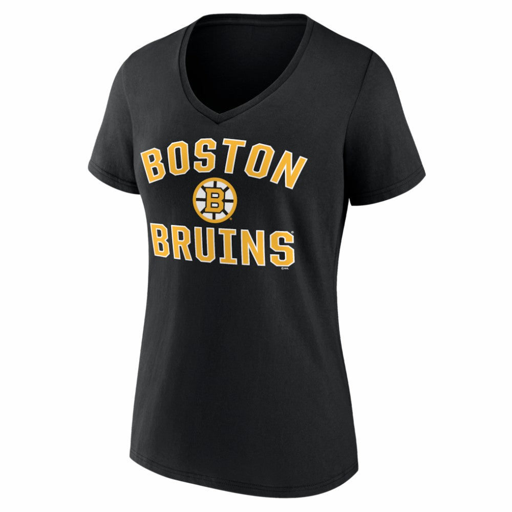 Boston Bruins Logo Athletic Women's Arch Victory V-Neck T-Shirt - Black | US 2001552694