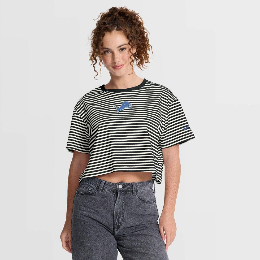 Detroit Lions Women's Striped Cropped T-Shirt - Black/Cream T-shirts