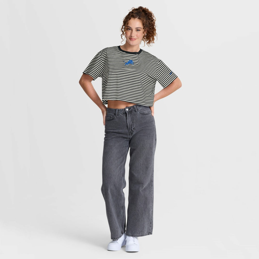 Detroit Lions Women's Striped Cropped T-Shirt - Black/Cream T-shirts