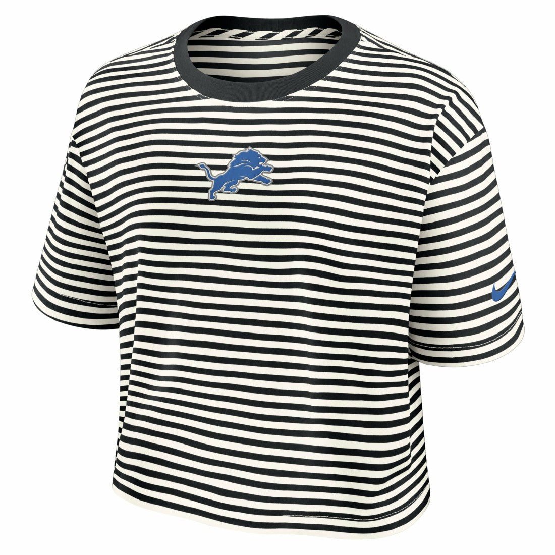 Detroit Lions Women's Striped Cropped T-Shirt - Black/Cream T-shirts