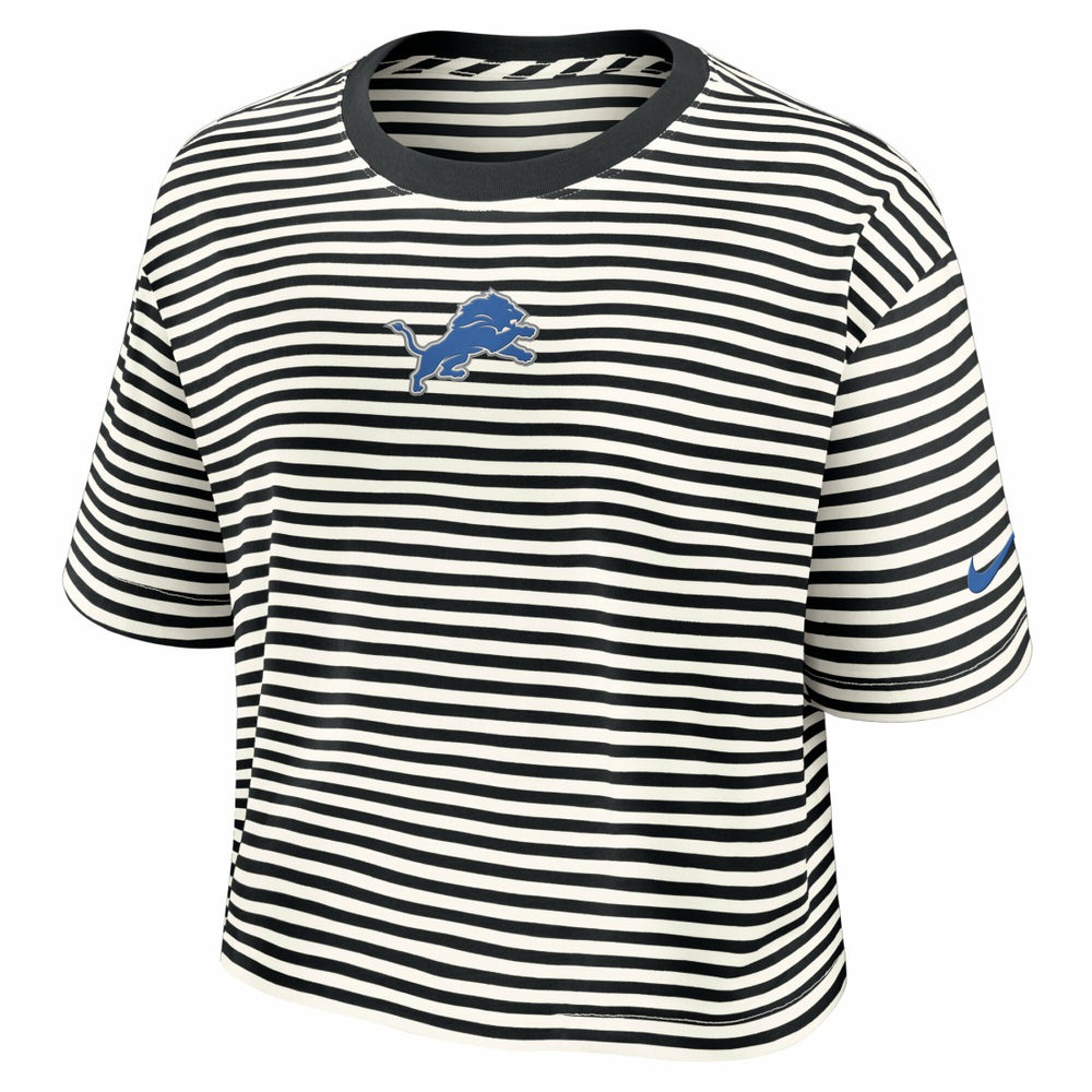 Detroit Lions Women's Striped Cropped T-Shirt - Black/Cream T-shirts