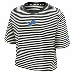 Detroit Lions Women's Striped Cropped T-Shirt - Black/Cream T-shirts