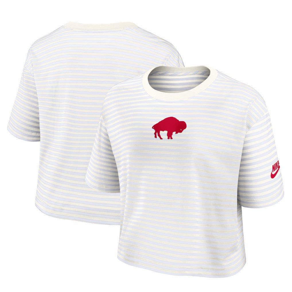 Buffalo Bills Women's Striped Cropped T-Shirt - White/Cream T-shirts