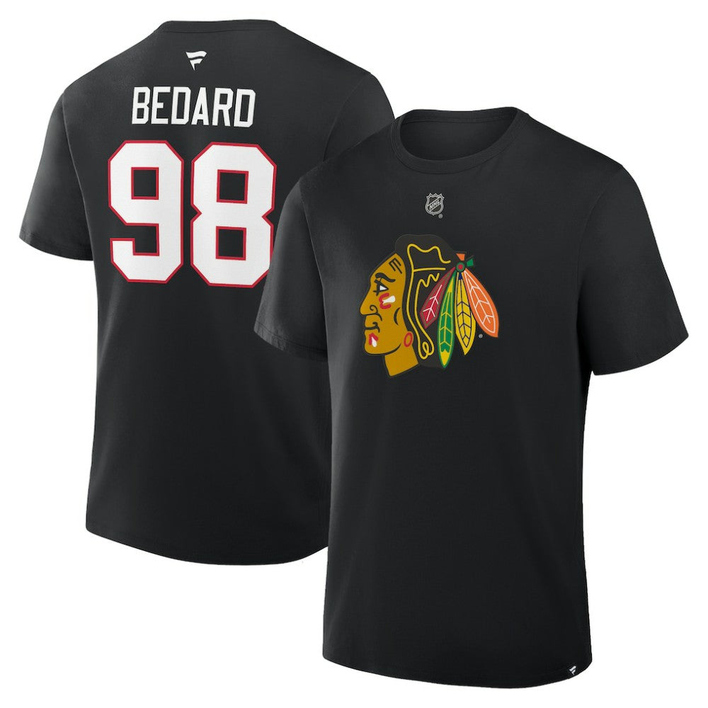 Connor Bedard Chicago Blackhawks Fanatics Authentic Stack Name & Number T-Shirt - Black | US 2001569320