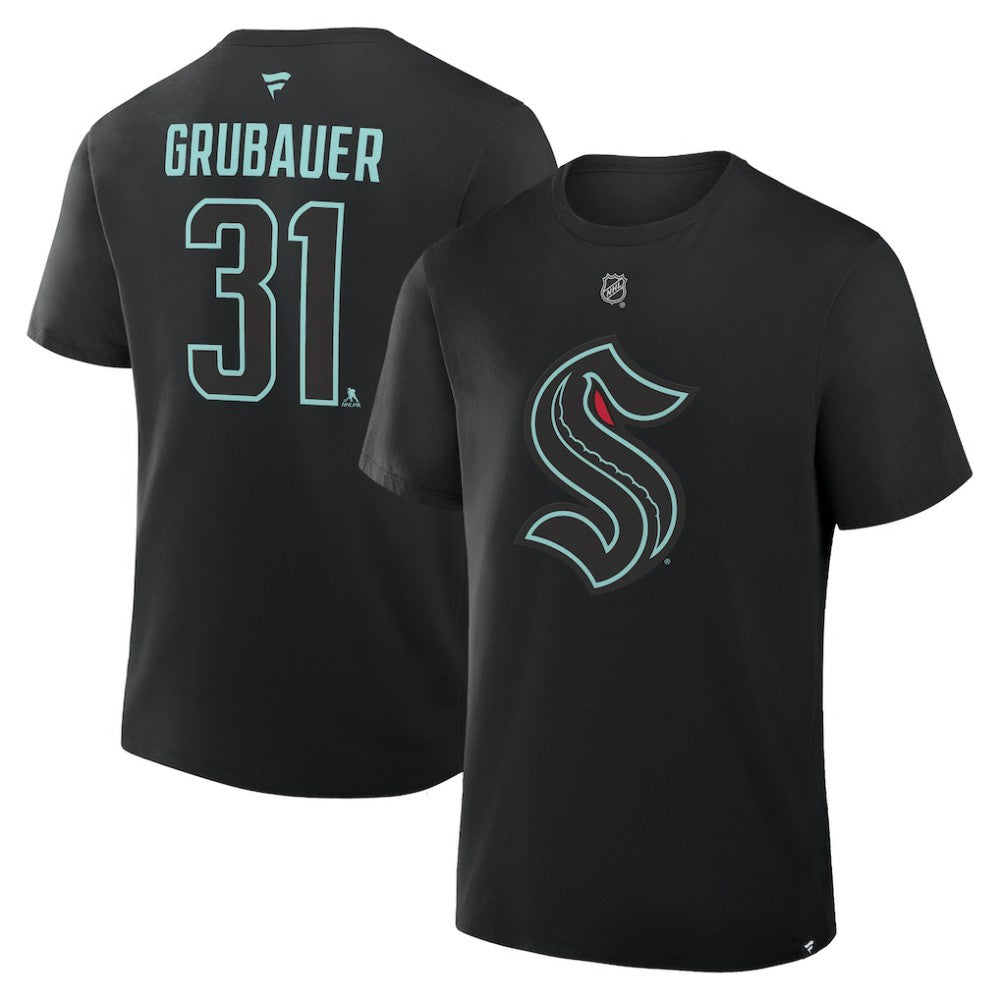 Philipp Grubauer Seattle Kraken Fanatics Authentic Stack Name & Number T-Shirt - Black | US 2001569442