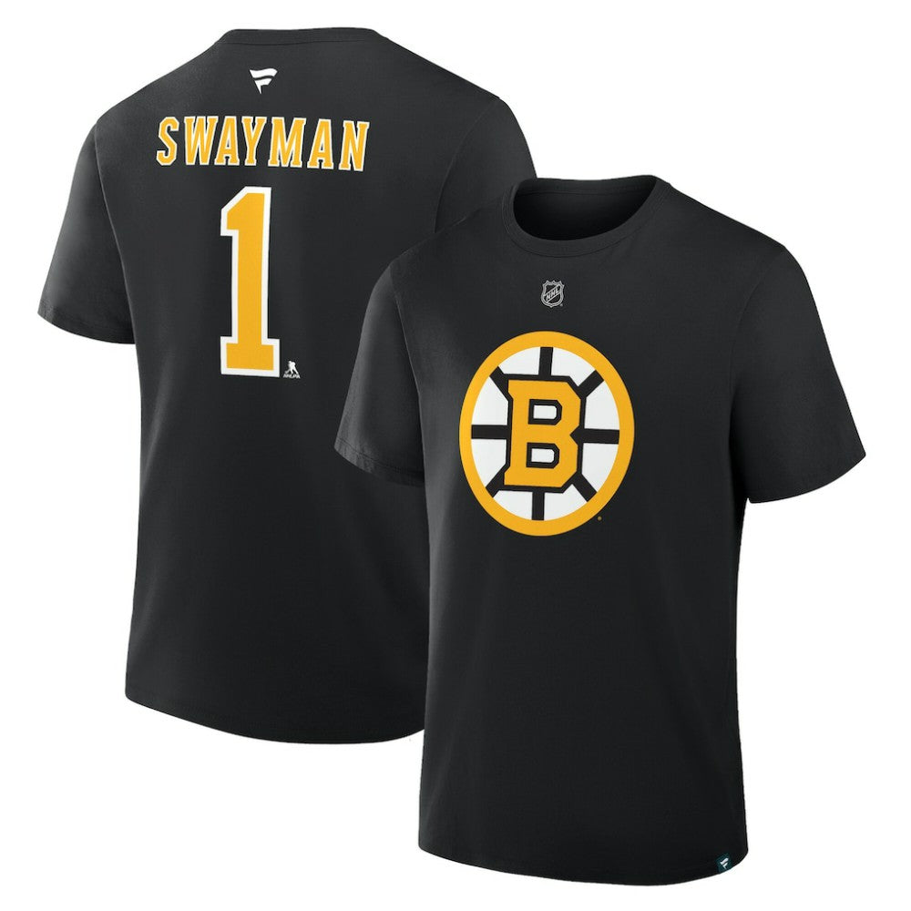 Jeremy Swayman Boston Bruins Fanatics Authentic Stack Name & Number T-Shirt - Black | US 2001569533