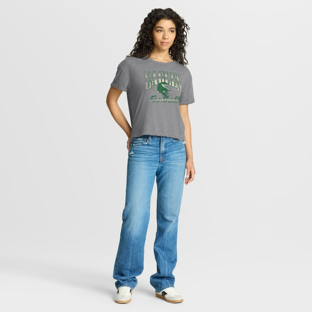 Philadelphia Eagles Women's Overplayed Tribute Tri-Blend Boxy T-Shirt - Heather Gray T-shirts