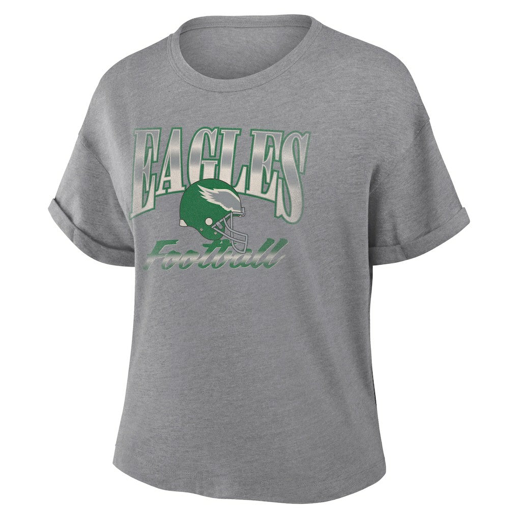 Philadelphia Eagles Women's Overplayed Tribute Tri-Blend Boxy T-Shirt - Heather Gray T-shirts