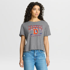 Denver Broncos Women's Overplayed Tribute Tri-Blend Boxy T-Shirt - Heather Gray T-shirts