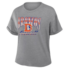 Denver Broncos Women's Overplayed Tribute Tri-Blend Boxy T-Shirt - Heather Gray T-shirts