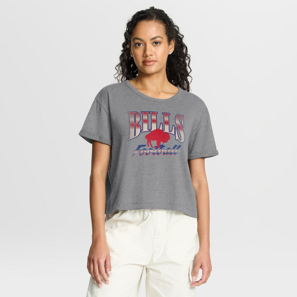Buffalo Bills Women's Overplayed Tribute Tri-Blend Boxy T-Shirt - Heather Gray T-shirts