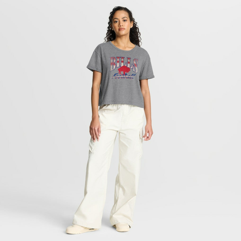 Buffalo Bills Women's Overplayed Tribute Tri-Blend Boxy T-Shirt - Heather Gray T-shirts