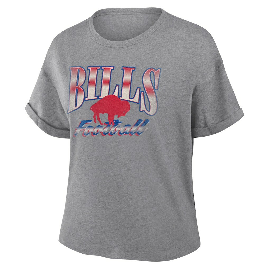 Buffalo Bills Women's Overplayed Tribute Tri-Blend Boxy T-Shirt - Heather Gray T-shirts