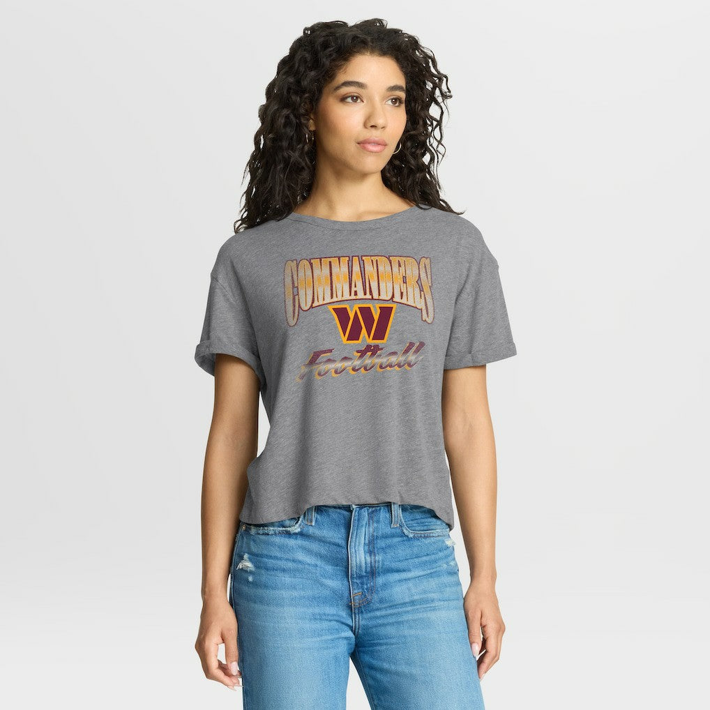 Washington Commanders Women's Overplayed Tribute Tri-Blend Boxy T-Shirt - Heather Gray T-shirts