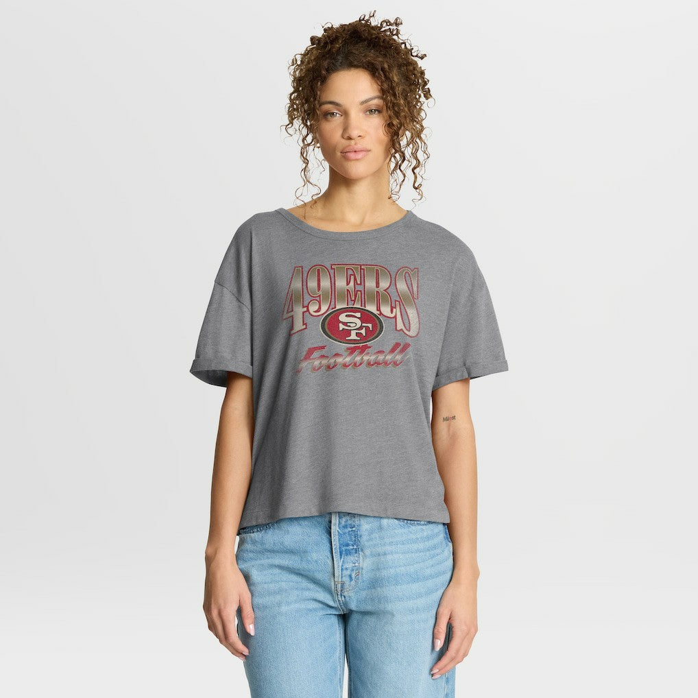 San Francisco 49ers Women's Overplayed Tribute Tri-Blend Boxy T-Shirt - Heather Gray T-shirts