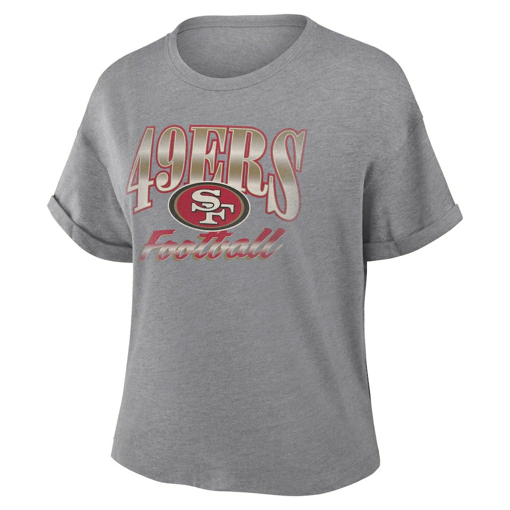 San Francisco 49ers Women's Overplayed Tribute Tri-Blend Boxy T-Shirt - Heather Gray T-shirts