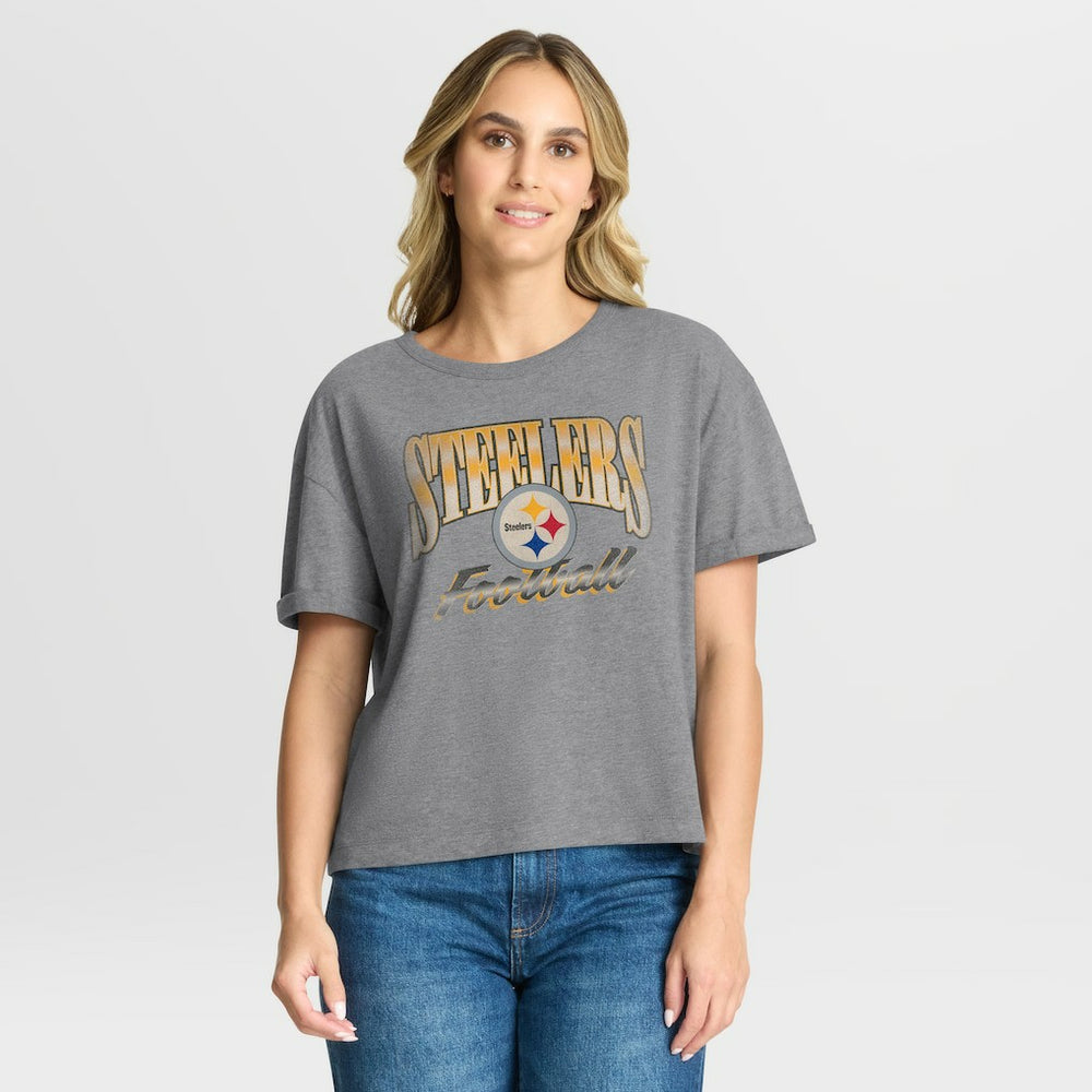 Pittsburgh Steelers Women's Overplayed Tribute Tri-Blend Boxy T-Shirt - Heather Gray T-shirts