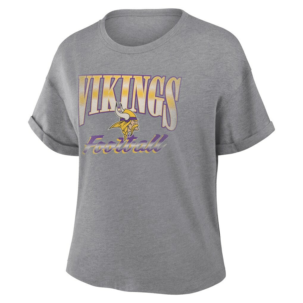 Minnesota Vikings Women's Overplayed Tribute Tri-Blend Boxy T-Shirt - Heather Gray T-shirts