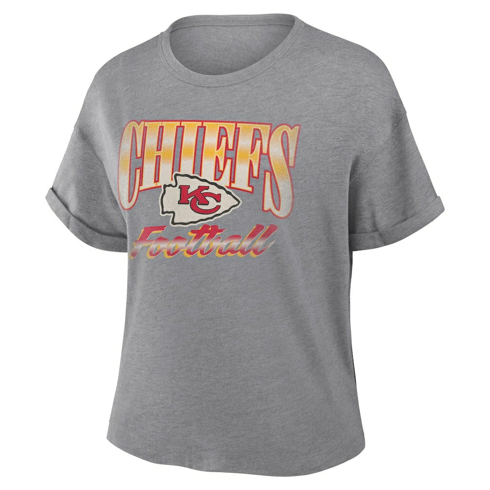 Kansas City Chiefs Women's Overplayed Tribute Tri-Blend Boxy T-Shirt - Heather Gray T-shirts