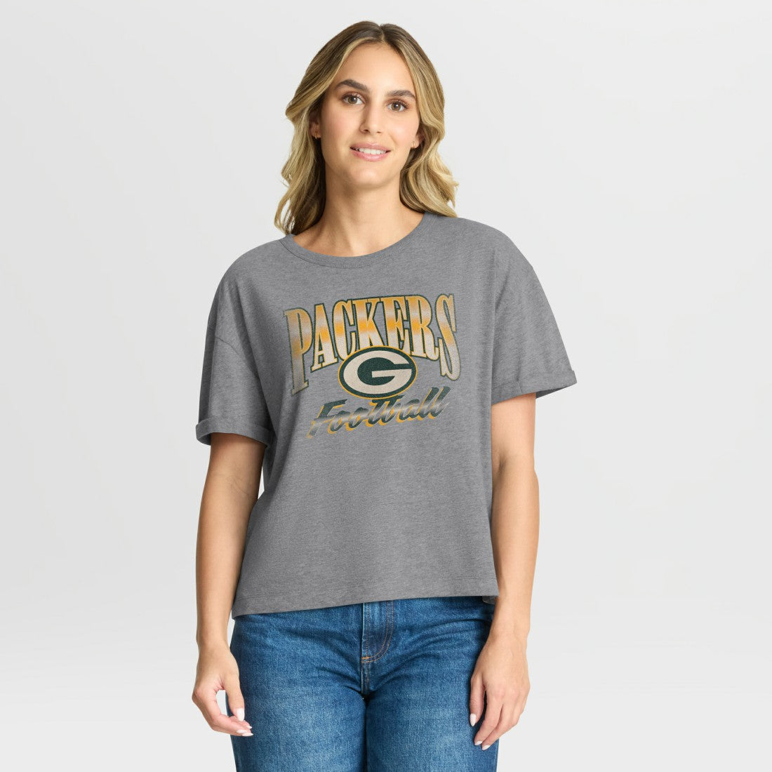 Green Bay Packers Women's Overplayed Tribute Tri-Blend Boxy T-Shirt - Heather Gray T-shirts