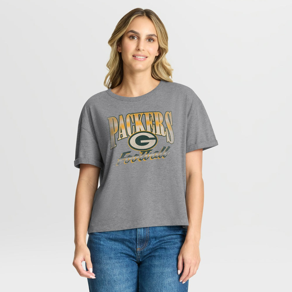 Green Bay Packers Women's Overplayed Tribute Tri-Blend Boxy T-Shirt - Heather Gray T-shirts