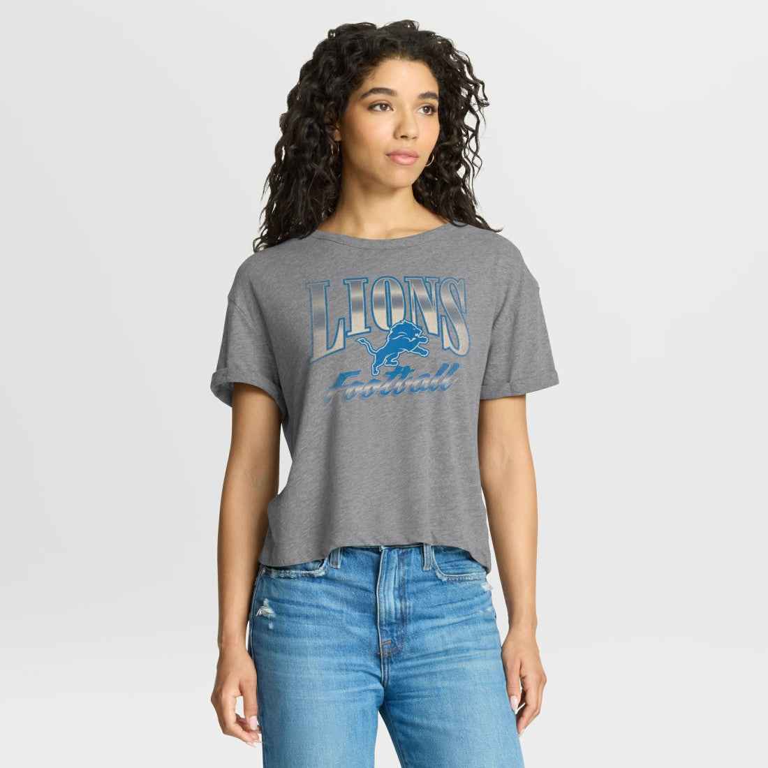 Detroit Lions Women's Overplayed Tribute Tri-Blend Boxy T-Shirt - Heather Gray T-shirts