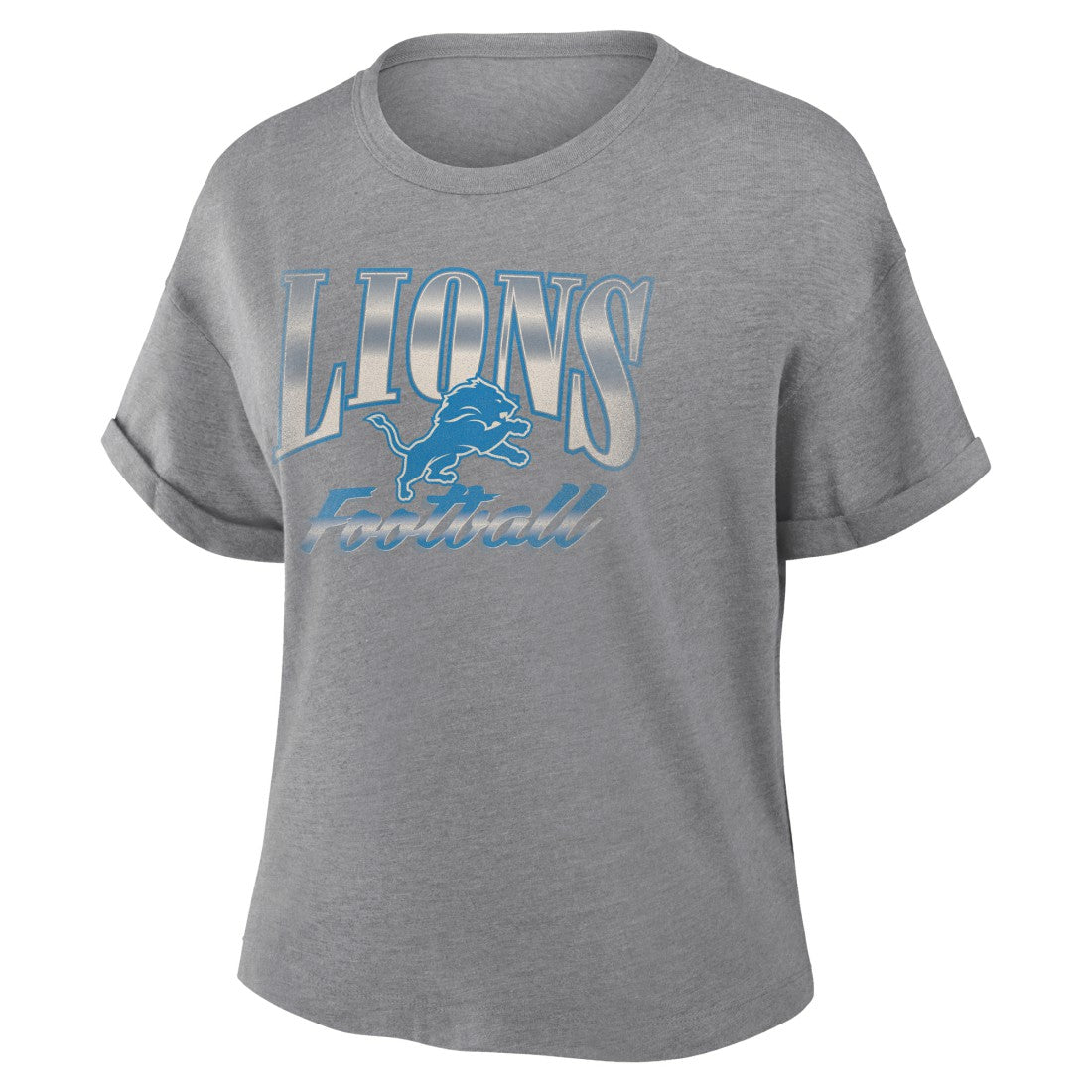 Detroit Lions Women's Overplayed Tribute Tri-Blend Boxy T-Shirt - Heather Gray T-shirts