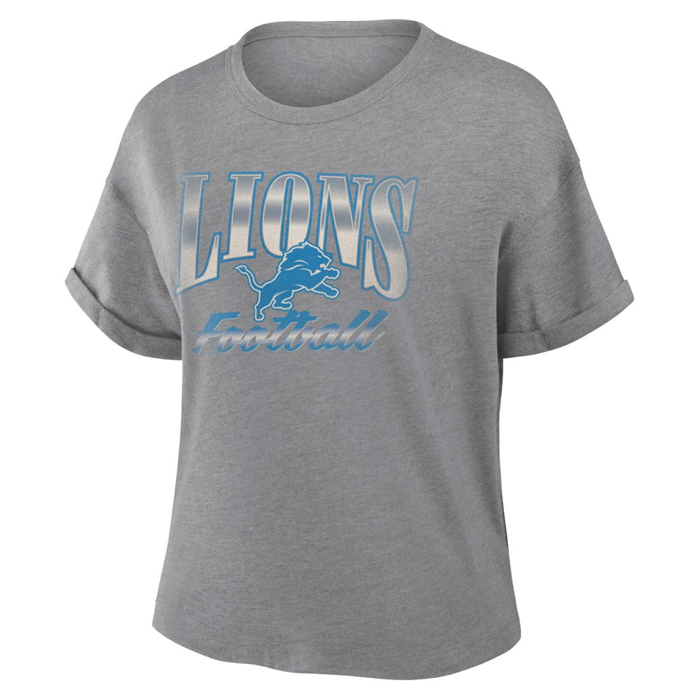 Detroit Lions Women's Overplayed Tribute Tri-Blend Boxy T-Shirt - Heather Gray T-shirts