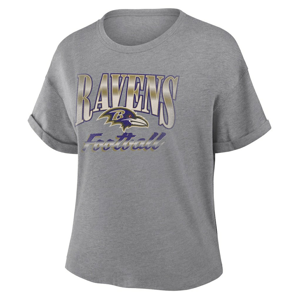 Baltimore Ravens Women's Overplayed Tribute Tri-Blend Boxy T-Shirt - Heather Gray T-shirts