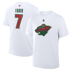 Brock Faber Minnesota Wild Fanatics Authentic Stack Name & Number T-Shirt - White | US 2001571384
