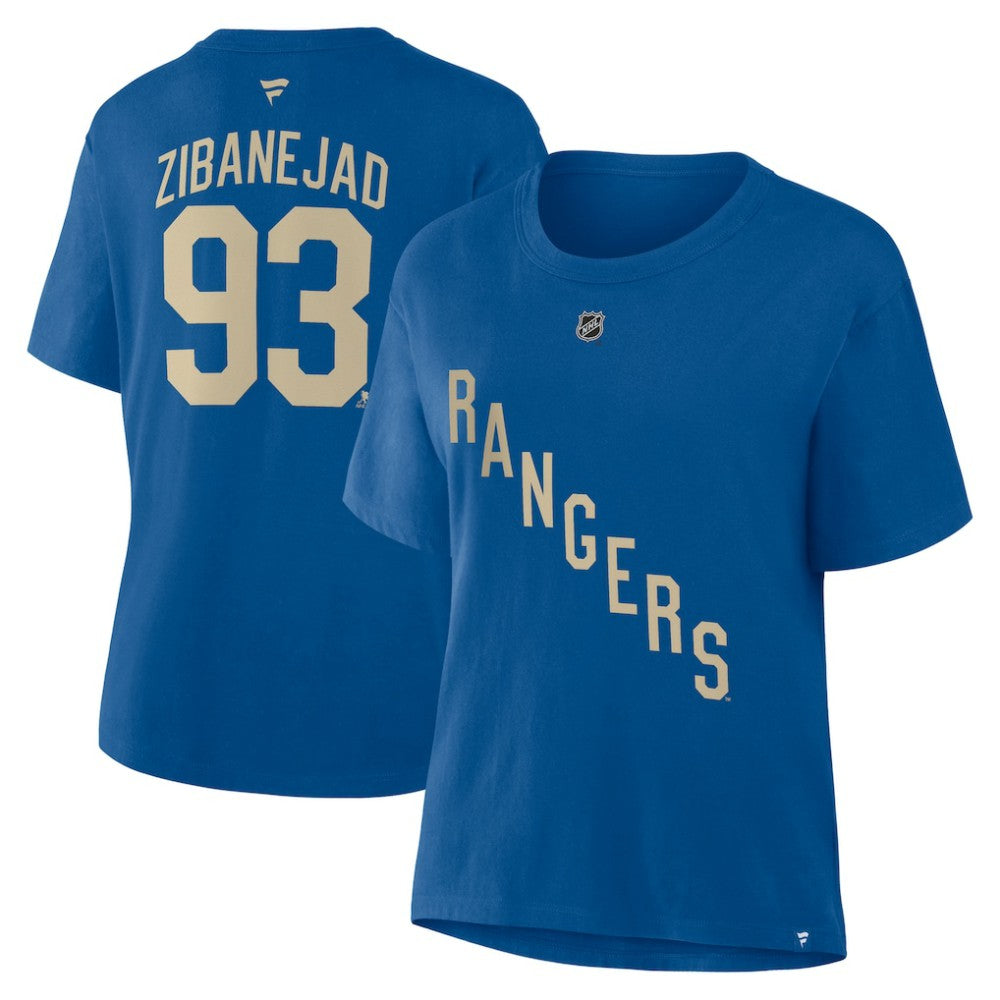 Mika Zibanejad New York Rangers Fanatics Women's Authentic Stack Name & Number T-Shirt - Blue | US 2001571409