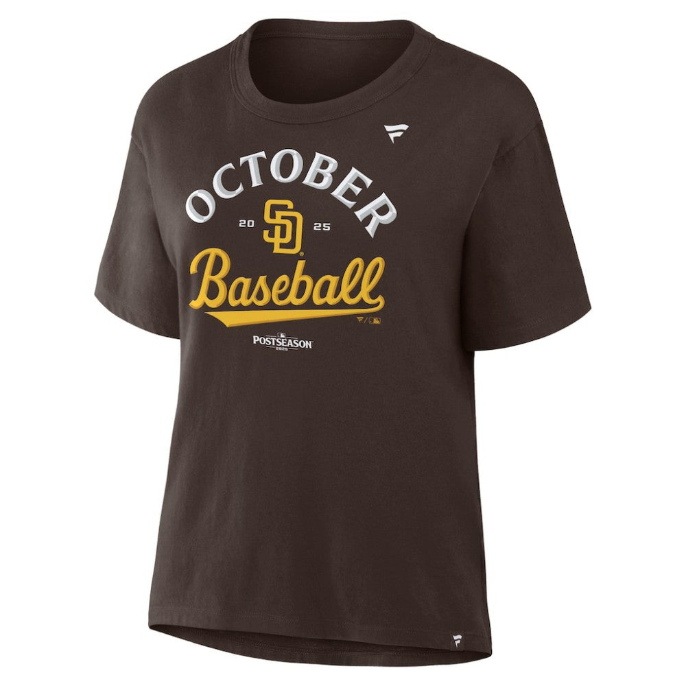 San Diego Padres  Women's 2025 MLB Postseason Locker Room T-Shirt - Brown T-shirts