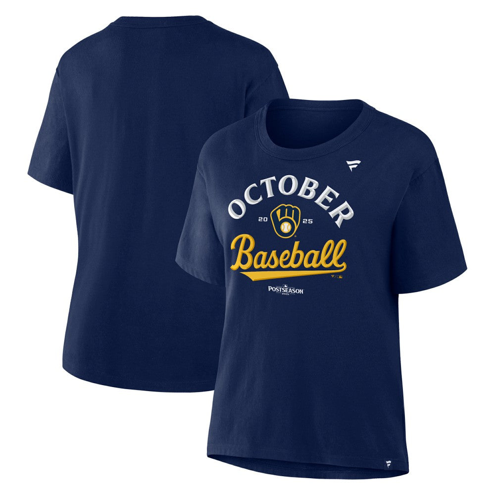Milwaukee Brewers  Women's 2025 MLB Postseason Locker Room T-Shirt - Navy T-shirts