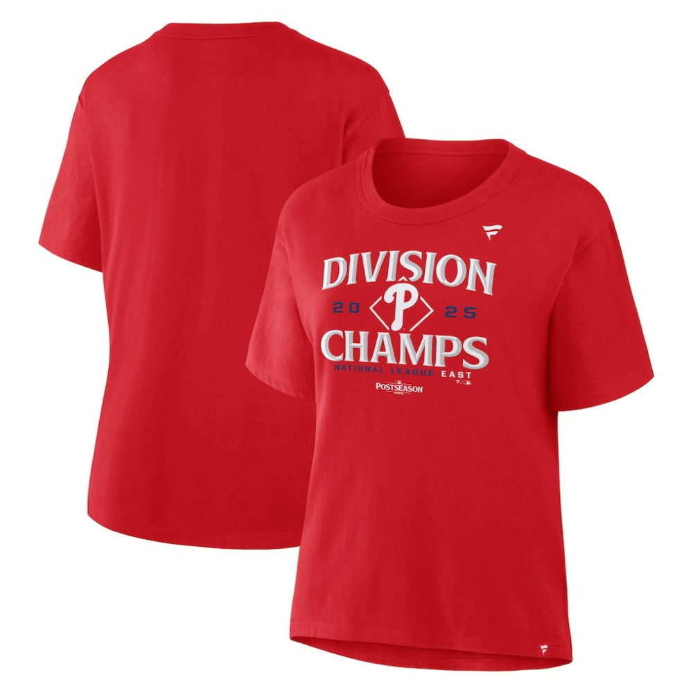Philadelphia Phillies Fanatics Women's 2025 NL East Division Champions Locker Room T-Shirt - Red T-shirts