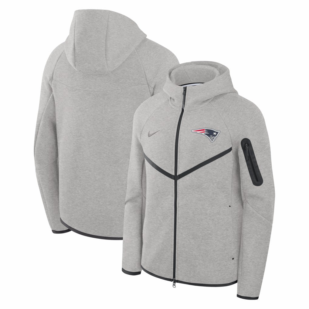 New England Patriots Tech Fleece Raglan Full-Zip Windrunner Hoodie - Heather Gray Hoodies