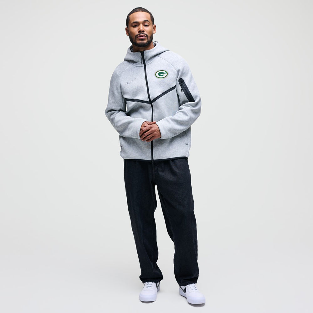 Green Bay Packers Tech Fleece Raglan Full-Zip Windrunner Hoodie - Heather Gray Hoodies