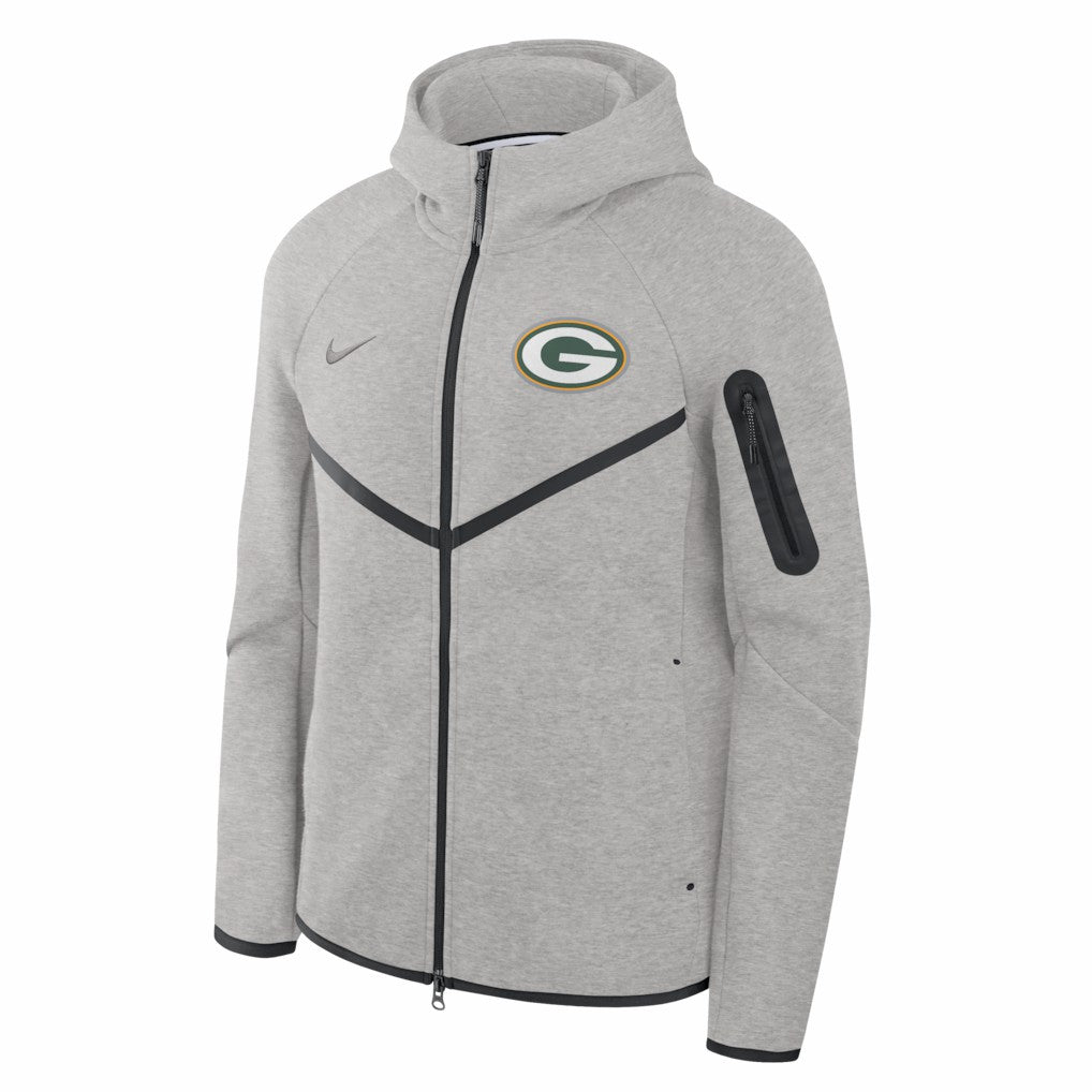 Green Bay Packers Tech Fleece Raglan Full-Zip Windrunner Hoodie - Heather Gray Hoodies