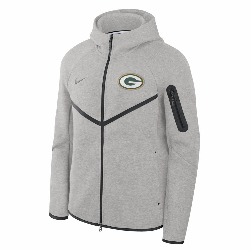 Green Bay Packers Tech Fleece Raglan Full-Zip Windrunner Hoodie - Heather Gray Hoodies