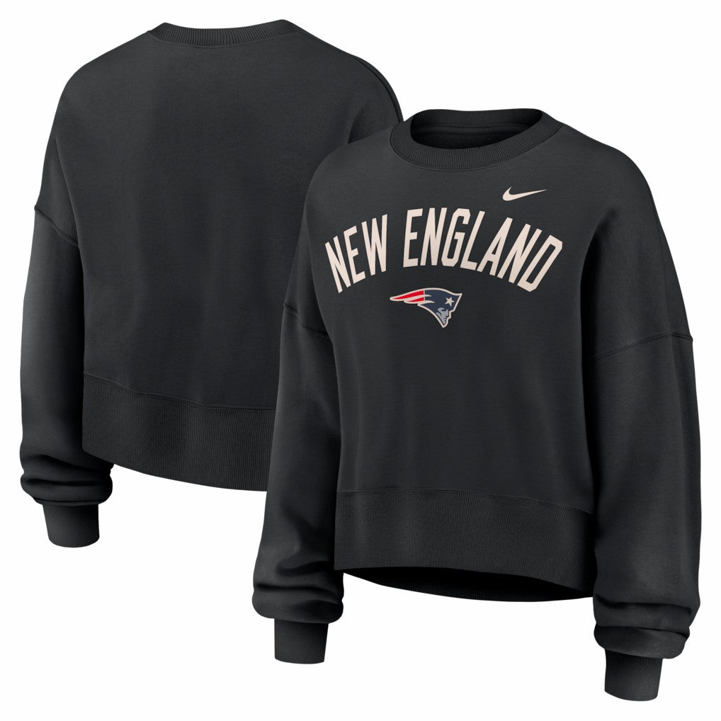 New England Patriots Women's Oversized High Hip Legacy Arch Phoenix Fleece Sweatshirt - Black Sweatshirts