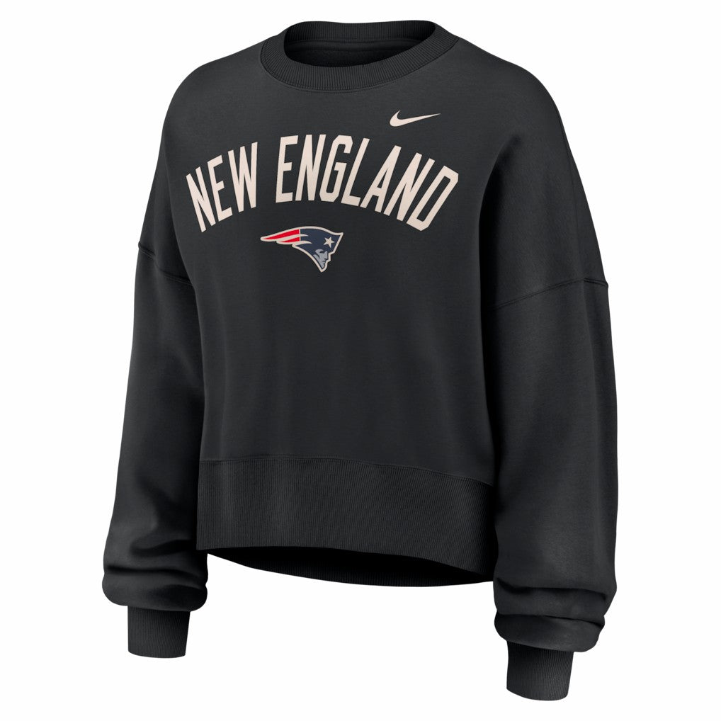New England Patriots Women's Oversized High Hip Legacy Arch Phoenix Fleece Sweatshirt - Black Sweatshirts