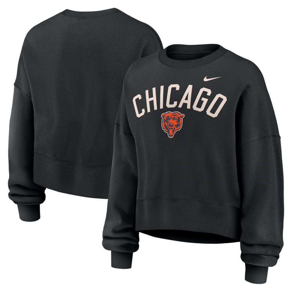 Chicago Bears Women's Oversized High Hip Legacy Arch Phoenix Fleece Sweatshirt - Black Sweatshirts