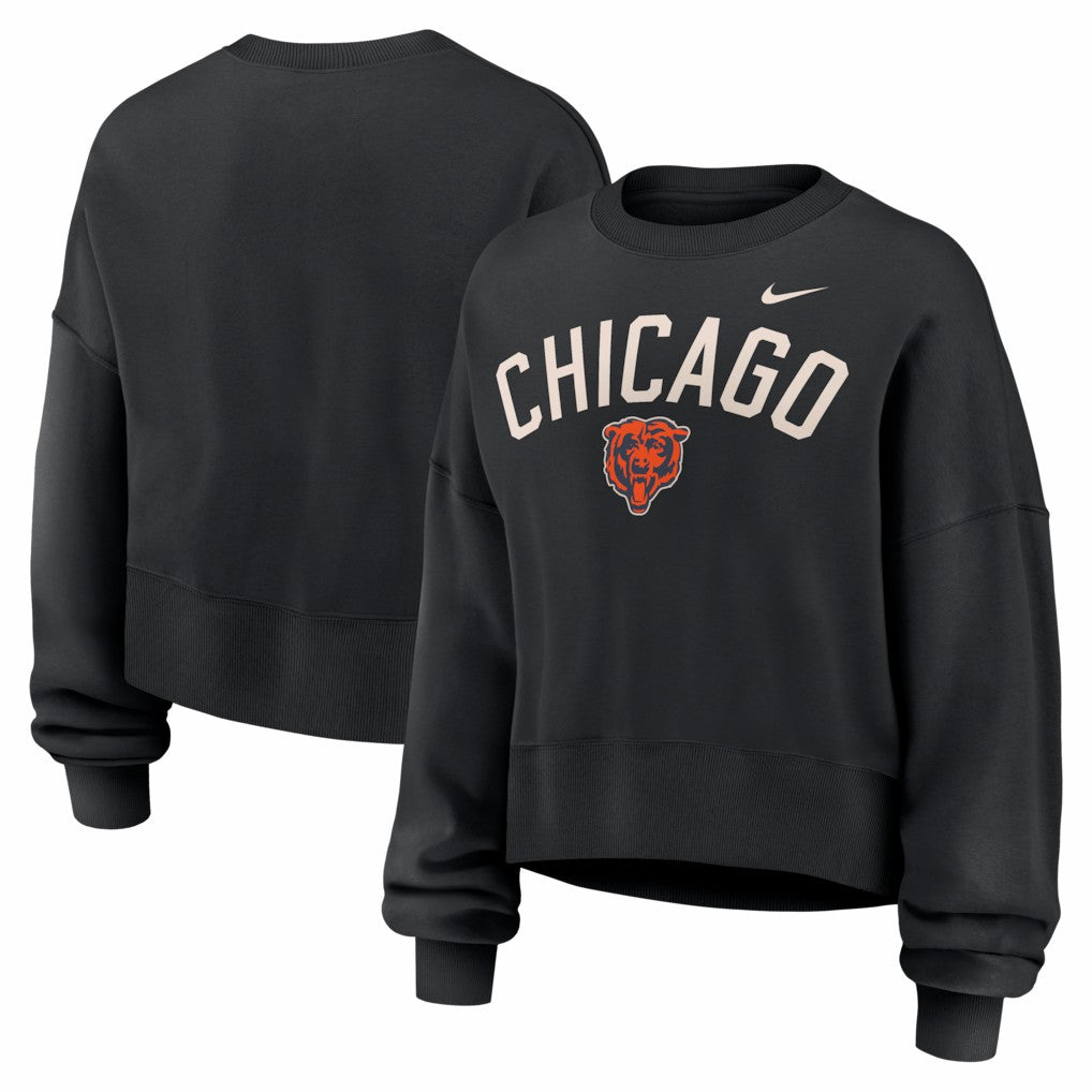 Chicago Bears Women's Oversized High Hip Legacy Arch Phoenix Fleece Sweatshirt - Black Sweatshirts