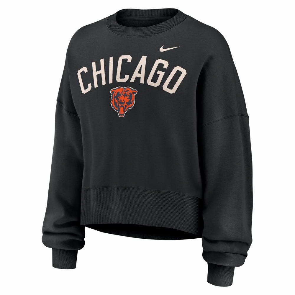Chicago Bears Women's Oversized High Hip Legacy Arch Phoenix Fleece Sweatshirt - Black Sweatshirts