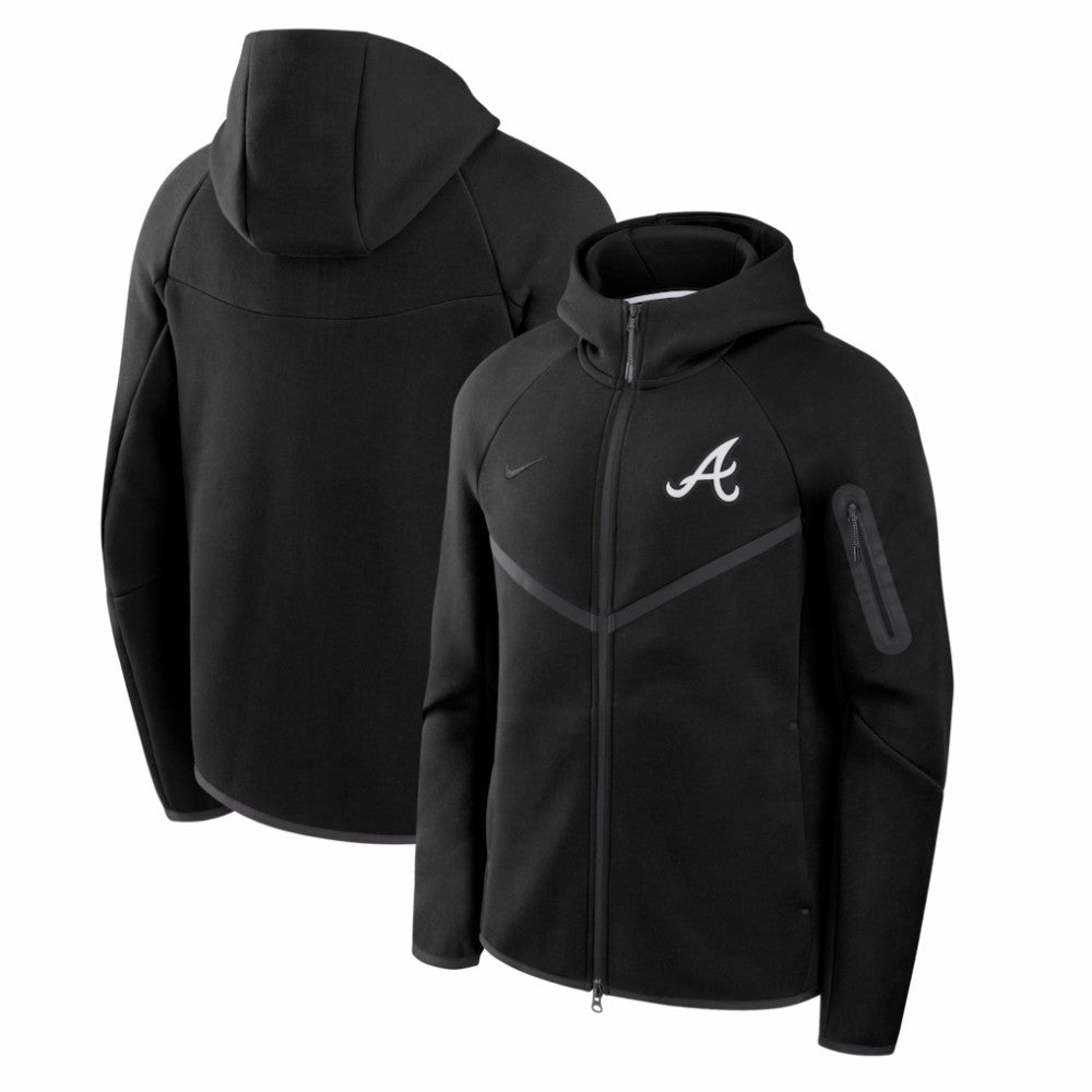 Atlanta Braves Nike Tech Fleece Raglan Full-Zip Windrunner Hoodie - Black Hoodies