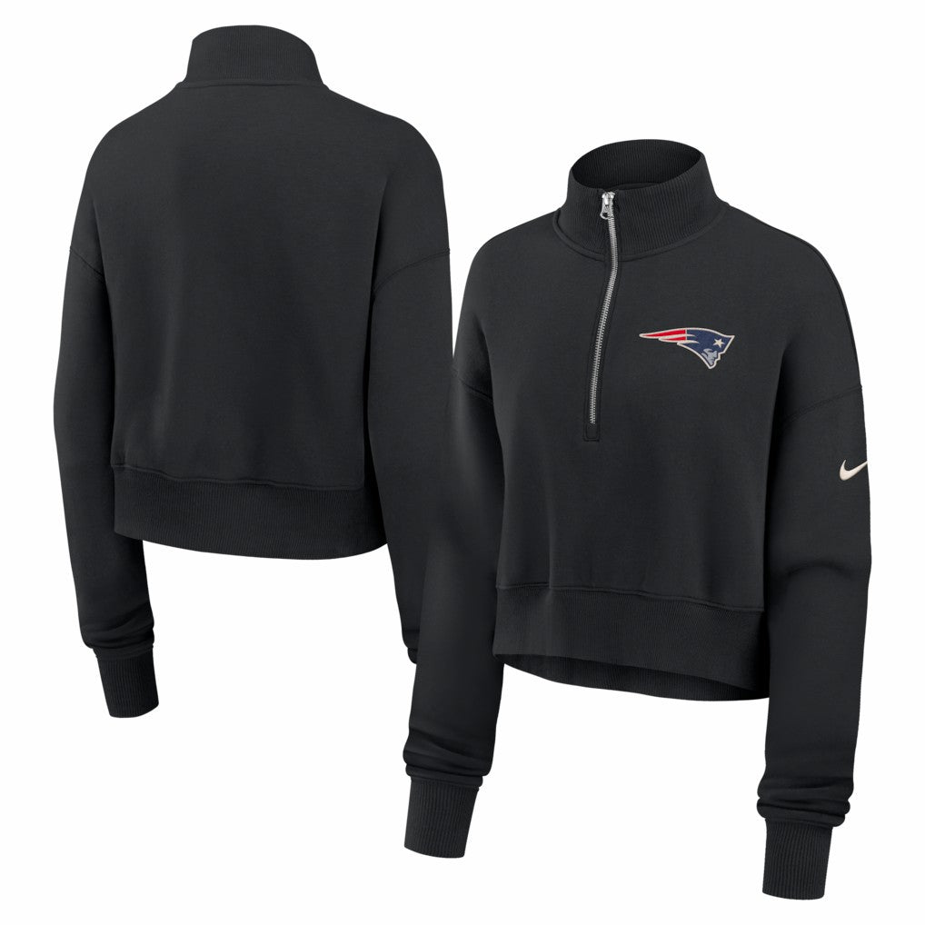 New England Patriots Women's Legacy Phoenix Fleece Cropped Half-Zip Sweatshirt - Black Sweatshirts