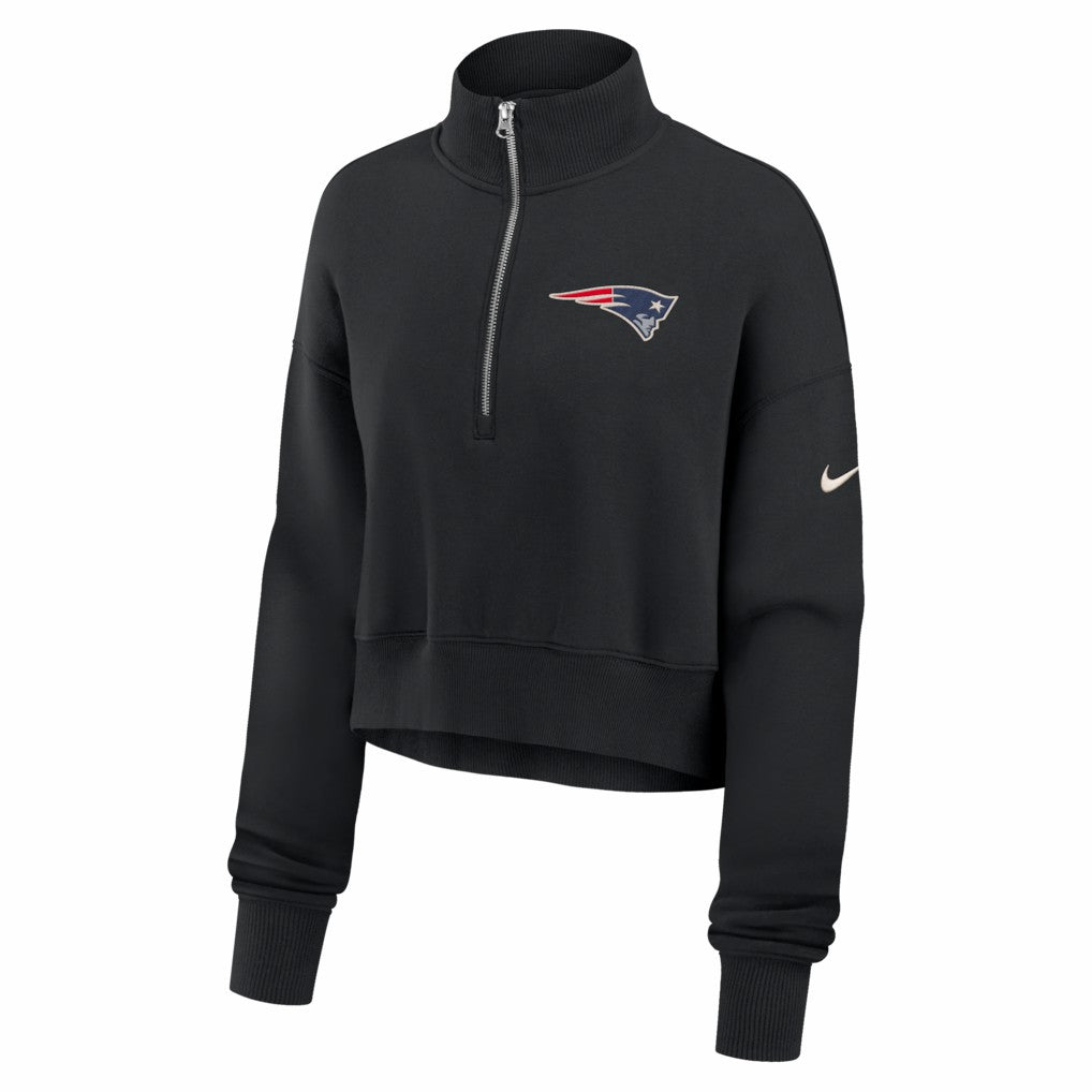 New England Patriots Women's Legacy Phoenix Fleece Cropped Half-Zip Sweatshirt - Black Sweatshirts