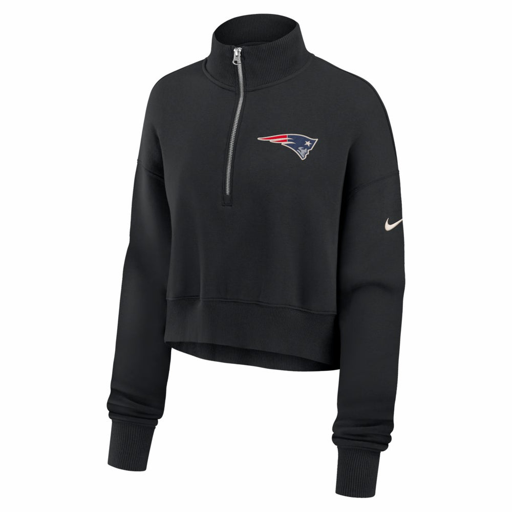 New England Patriots Women's Legacy Phoenix Fleece Cropped Half-Zip Sweatshirt - Black Sweatshirts